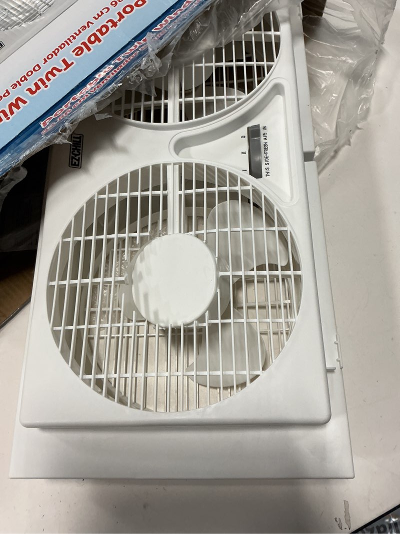 Condition photo showing Good Condition for EZ-CHILL 9" Twin Window Fan with Manually Reversible Airflow Control, Auto-Locking Expanders, 2 Speed, Dual Fan, Exhaust, Airflow 9.84 ft/sec, Ideal for Home, Kitchen, Bedroom & Office, White