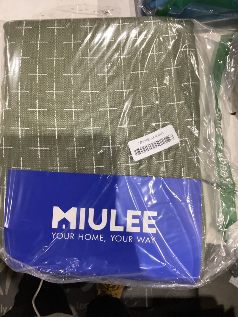 Condition photo showing As Is for MIULEE Decorative Back Tab Linen Curtains with Geometric Pattern for Living Room Bedroom Farmhouse Rustic Thick Woven Textured Patterned Mudcloth Drapes 84 Inches Long 2 Panels Set, Sage Green Sage 52"W x 84"L (Pack of 2)