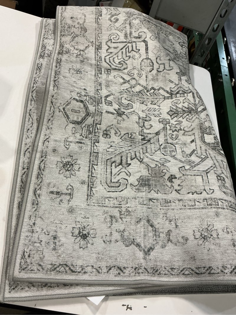 Condition photo showing As Is for jinchan Lima Vintage Area Rug 3x5 for Entryway - Machine Washable Stain Resistant Non-Slip Low Pile Ultra-Thin Floral Print Indoor Rug for Kitchen Bedroom Living Room (3x5ft, Blue) 3' x 5' (Light Weight) Border Blue