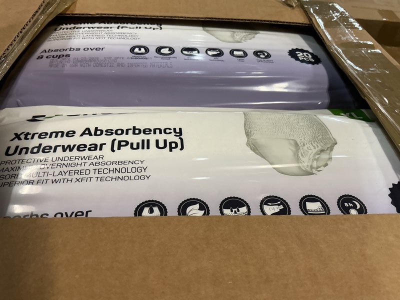 Condition photo showing New/Like New for (( size  x-large ))underx adult disposable incontinence underwear – maximum absorbency pull ups, overnight leak protection, 8 cup absorption, soft latex-free, odor control, easy removal 80 count