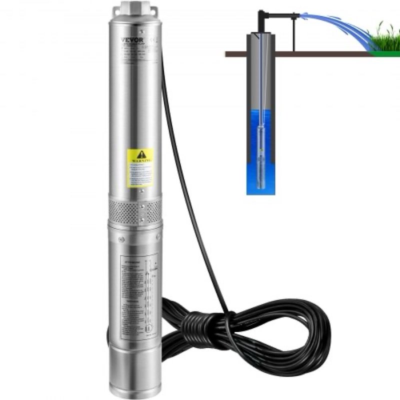 vevor deep well submersible pump, 3hp/2200w 230v/60hz, 37gpm flow 640 ft head, with 33 ft electric cord