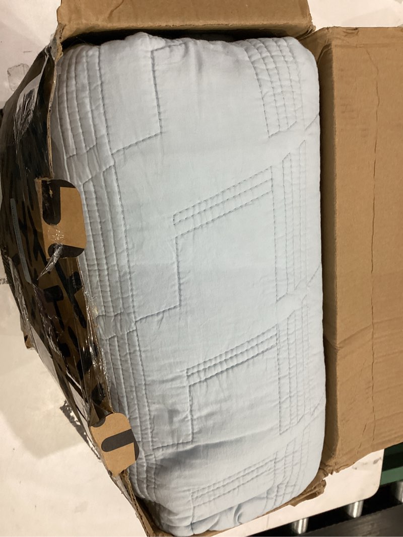 Condition photo showing As Is for HORIMOTE HOME 100% Cotton Quilt Set King Size, Baby Blue Pre-Washed 3-Piece Bedspread Coverlet Set, Cozy Lightweight Stitching Bedding Cover with 2 Shams in Geometric Pattern for All Season Baby Blue King