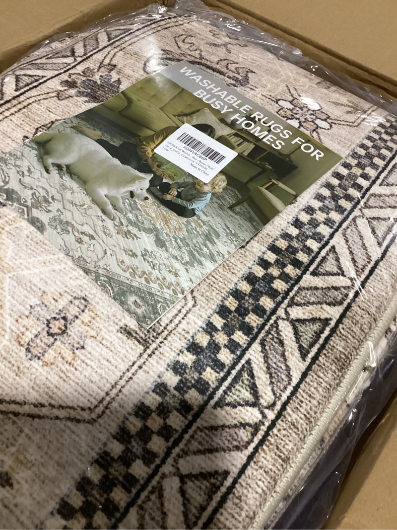 Condition photo showing New/Like New for eieihouse washable area rugs for living room - 10x14 neutral vintage distressed floral farmhouse boho large soft floor rug indoor non slip carpet for bedroom dining room office - brown/multi brown/multi 10' x 14' (rectangular)