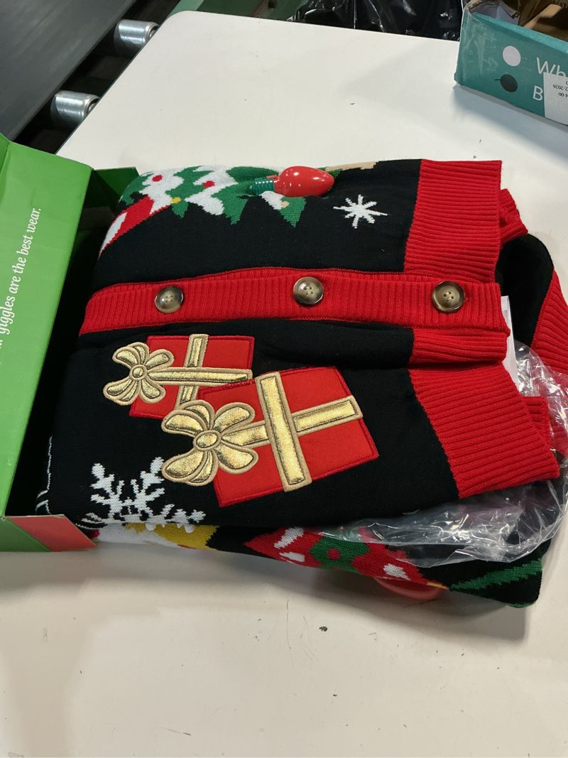 Condition photo showing Good Condition for joyfy ugly christmas sweater cardigan women  led light up ugly sweater  adult women christmas sweater with light bulbs  cute funny glowing v neck cardigan sweater (xl  black)