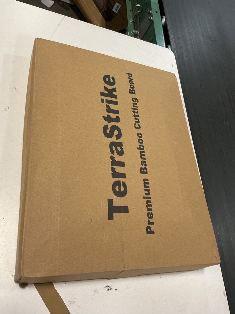 Condition photo showing New/Like New for Bamboo Cutting Board Set with Knife Sharpener – Thick Wood Boards with Juice Groove, Silicone Container & Handles Non-Toxic Over Sink Design Ideal Kitchen Gifts