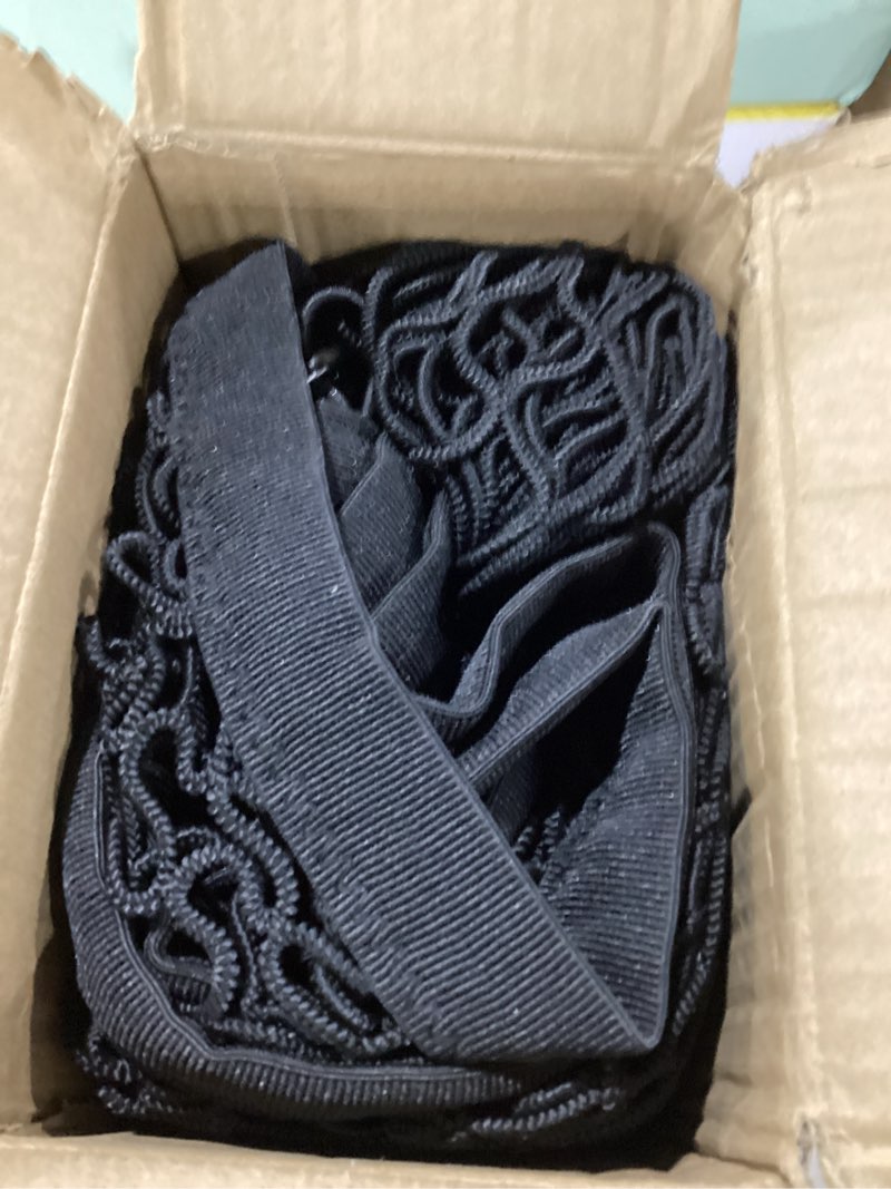 Condition photo showing New/Like New for cargo net for pickup truck bed, double layer truck bed net, suitable for daily light loads of trucks, 4'x4' stretches to 7'x7', with 6 metal carabiners