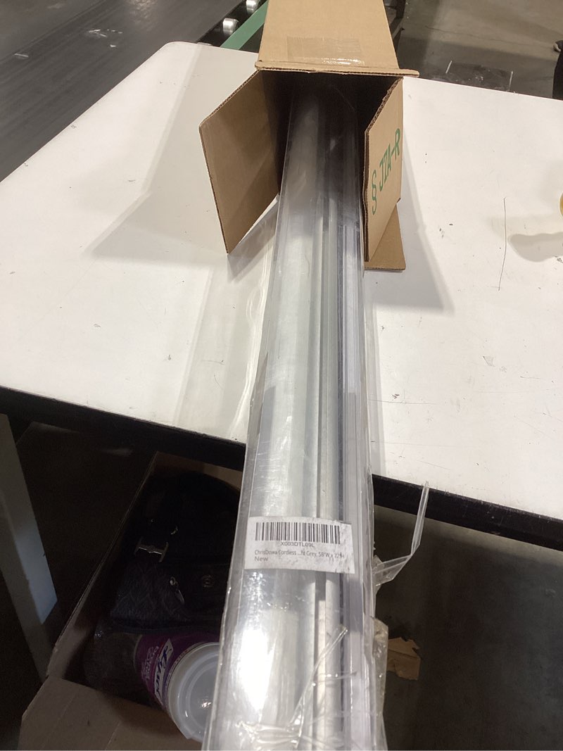 Condition photo showing Good Condition for chrisdowa cordless 100% blackout roller shade, with striped jacquard, thermal insulated, uv protection fabric, total blackout blinds for window, french doors, home and office. light grey, 58"w x 72"h 58"w x 72"h light grey