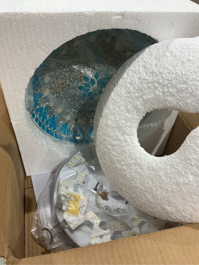 MIXL-Blue Tiffany Flush Mount Ceiling Light, Mediterranean Art Deco Stained Glass LED Semi Flush Cei