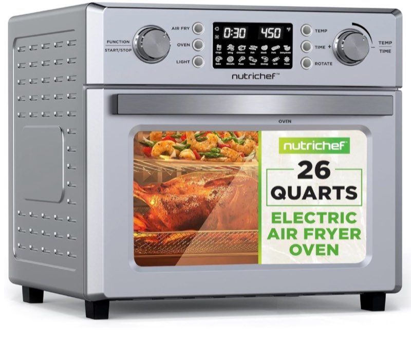 NutriChef 26L Electric Air Fryer Oven | 1700W Countertop Rotisserie & Air Fryer | 360° Rotating Feat