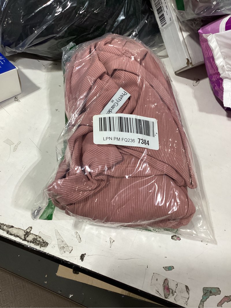 Condition photo showing New/Like New for prettygarden women's 2 piece matching lounge sets ribbed short sleeve crop tops wide leg pants 2026 summer airport outfits pink medium