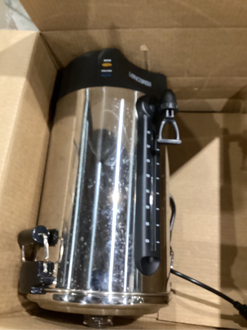 Condition photo showing As Is for homecraft 100-cup coffee urn and hot beverage dispenser with dripless faucet, quick-brewing, stainless steel 100 cup