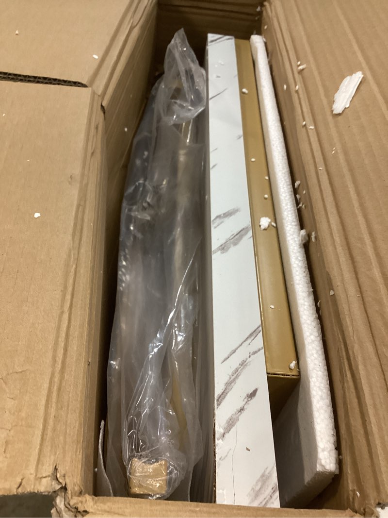 Condition photo showing Good Condition for GiftGo Rustic Coffee Table with Storage Modern 3 Tier Center Living Room Table Faux Marble Wooden Rectangle Cocktail Tea Table for Office Bedroom Elegant Full Moon Design (White Gold, L-47) L-47 White Gold