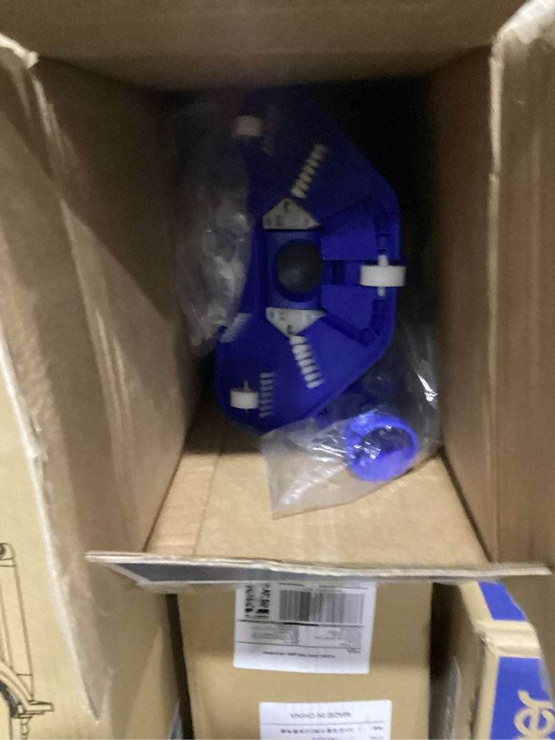 Condition photo showing As Is for cordless pool vacuum for above ground & inground pools, 18.5gpm suction with 2 brush heads for leaves, debris, with telescopic pole back-friendly cleaning, hot tub spa handheld cleaner (blue)