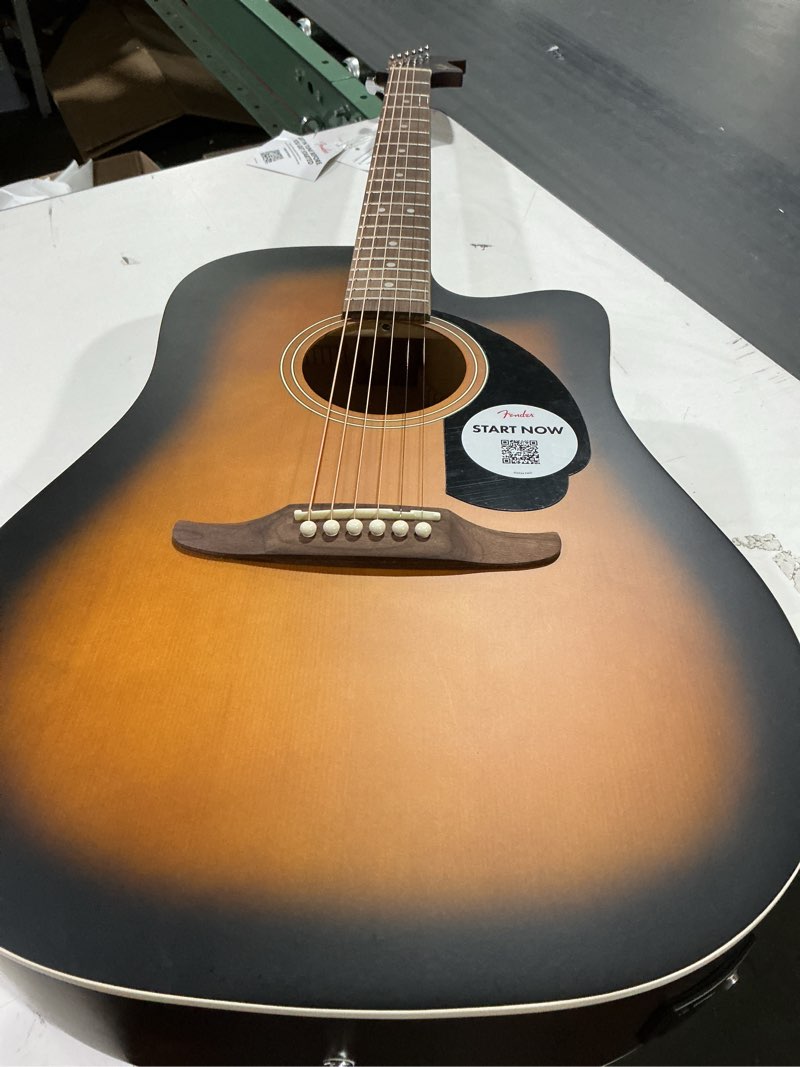 Condition photo showing As Is for fender california debut redondo ce series acoustic guitar, beginner guitar, 2-year warranty, includes built-in tuner, 2-tone sunburst