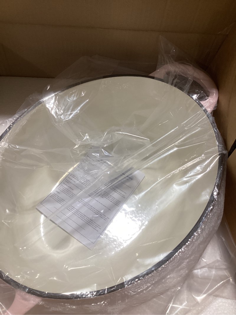 Condition photo showing New/Like New for Enameled Oval Dutch Oven Pot with Lid, 7 QT Cast Iron Dutch Oven with Dual Handles for Cooking, Bread Baking, Frying, Non-stick Enamel Coated Oven (7 QT Gradient Pink)