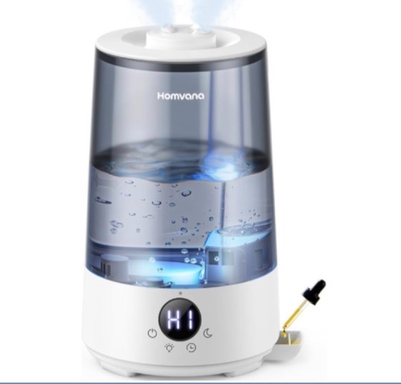 homvana humidifiers for bedroom home, 3.6 l cool mist top-fill 34h super long time, quiet 23db, baby humidifier, oil diffuser for large room, house, plant, nursery, office, bpa free, ultrasonic (grey)