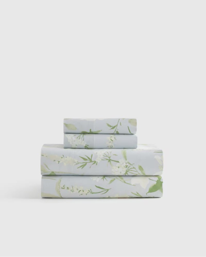 quince organic crisp percale floral sheet set queen