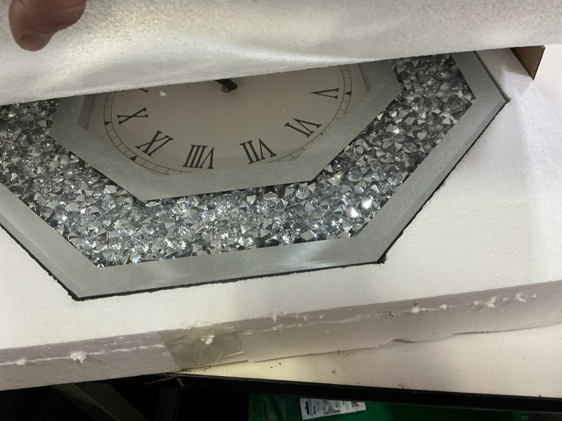 Condition photo showing Good Condition for XIHACTY Wall Clock, Octagon Mirror Glass Clock, Cute Diamond 20-inch Non-Ticking Clock for Wall Décor, Perfect Home Decor for Bedroom, Bathroom Motif, Dining Room(Excluding Batteries.) Diamond Silver 20x20 inch