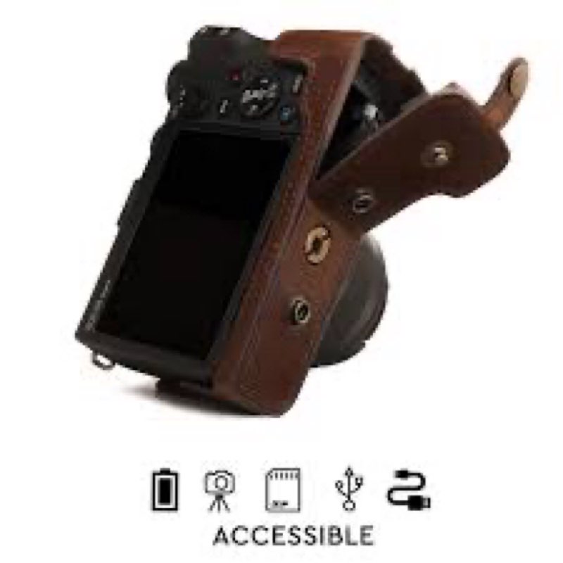 MegaGear MG1751 Ever Ready Leather Camera Case Compatible with Canon EOS M6 Mark II (15-45mm) - Dark