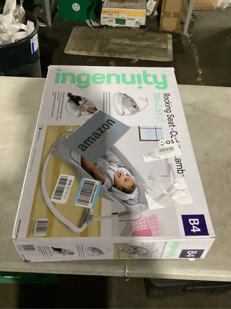 Condition photo showing New/Like New for ingenuity 2-in-1 lightweight infant to toddler rocker and baby bouncer - tummy time mat, vibrations & sounds, 0-30 months up to 40 lbs (cuddle lamb)