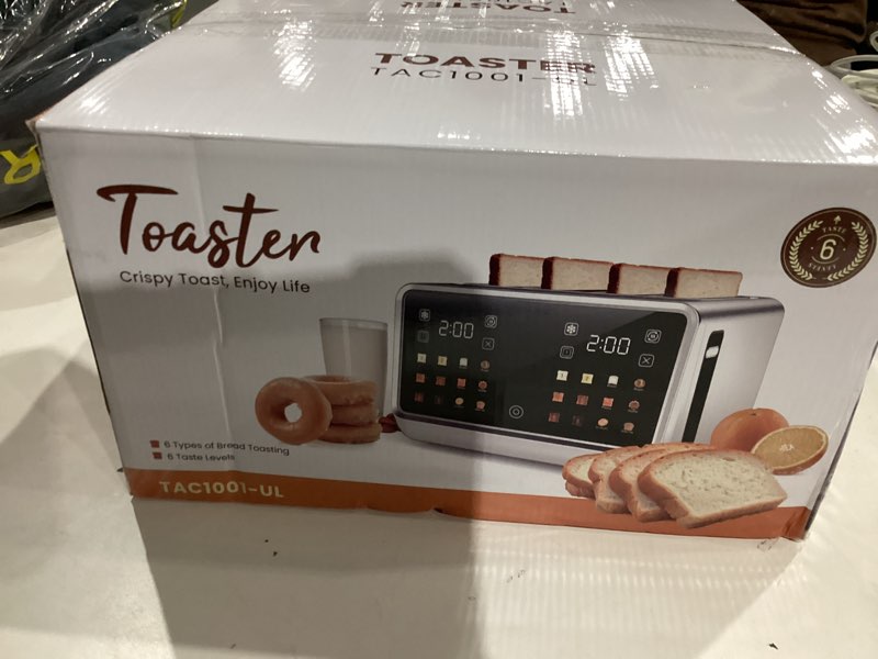 Condition photo showing New/Like New for 4 Slice Toaster Wide Slot– Dual Digital TouchScreen & Independent Control Panel | Single-Slice Modes/Reheat/Defrost | 1800W Stainless Steel Toaster for Bagels & Artisan Bread 4 Slots 4 Slice