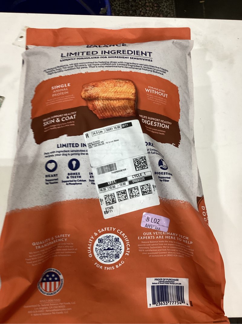 Condition photo showing New/Like New for Natural Balance Limited Ingredient Grain Free Salmon & Sweet Potato Dry Dog Food, Sensitive Stomach, 24 lb (Pack of 1) Salmon & Sweet Potato 24 Pound (Pack of 1)
