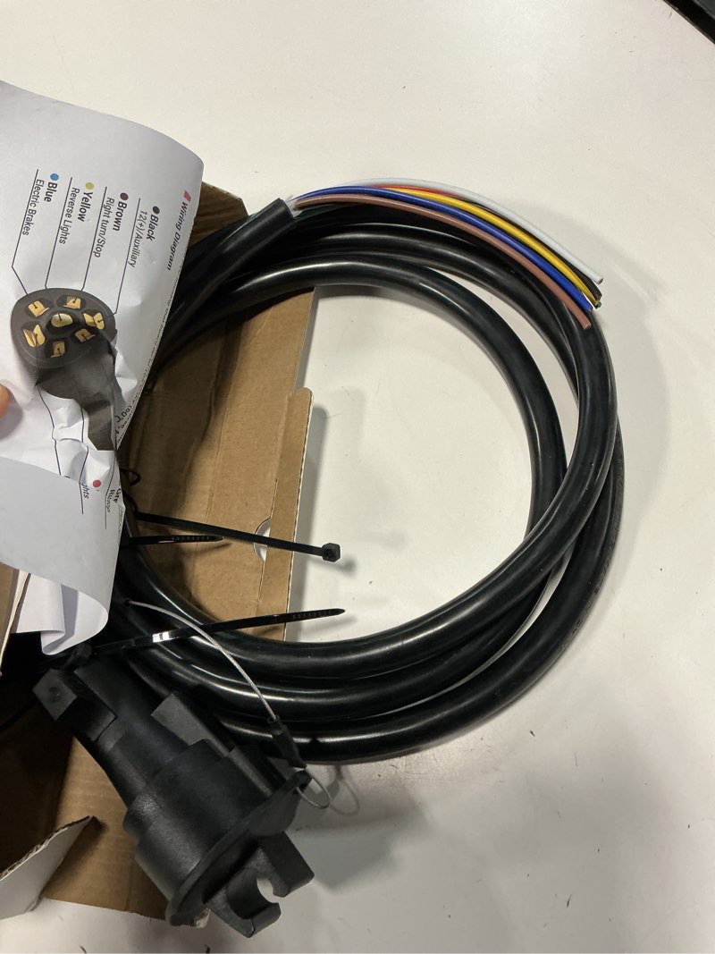 Condition photo showing As Is for mictuning heavy duty 7 way plug inline trailer cord with double prongs connector - 8 feet, weatherproof 8ft