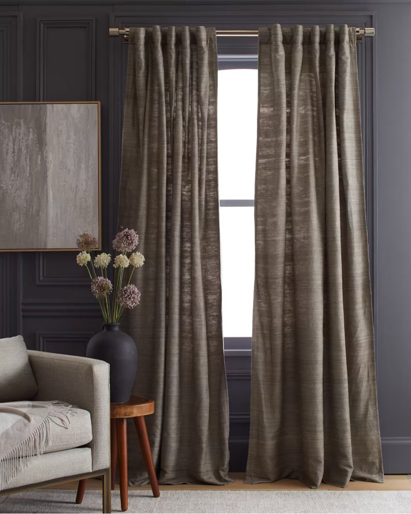 raw silk curtain - single panel color gray 48x96”