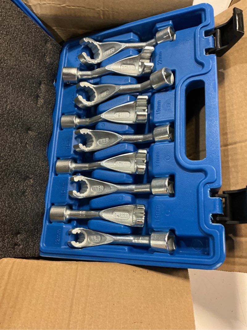 Condition photo showing Good Condition for 9Pcs Common Rail Injection Fuel Line Socket Set, 1/2" Dr 12mm 14mm 16mm 17mm 18mm 19mm 21mm 22mm 24mm 12 Point Injector Fuel Line Socket, Injection Line Flare Nut Wrench Set