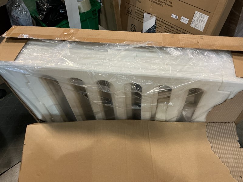 Condition photo showing As Is for iris usa 4-panel dog playpen, pet enclosure, white | puppy training, configurable layout, multi-shape setup, custom pen configuration, secure door latch, stable non-tip base 4 panel - 24" h white