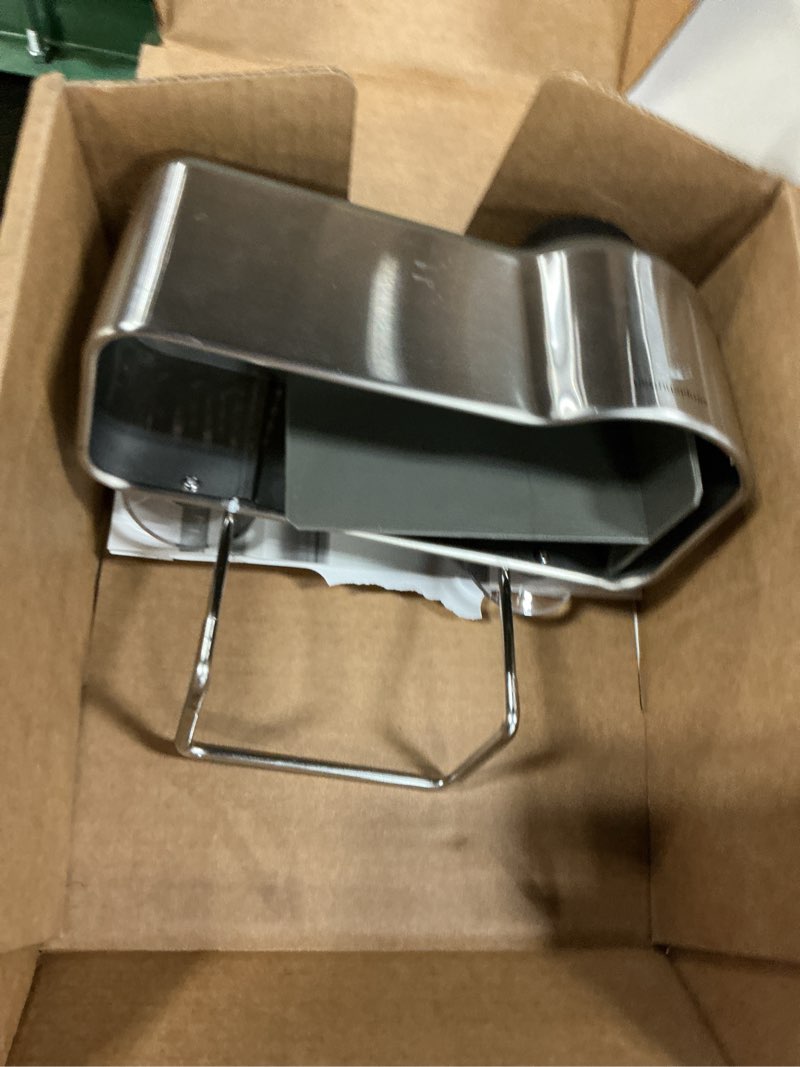 Condition photo showing As Is for simplehuman sink caddy, sponge holder for kitchen sink with compartment dividers, 4 suction cups & wire ledge hanger for secure mount, vented base for fast drying, brushed stainless steel 7-1/8" x 4" x 4-3/4" h full-size