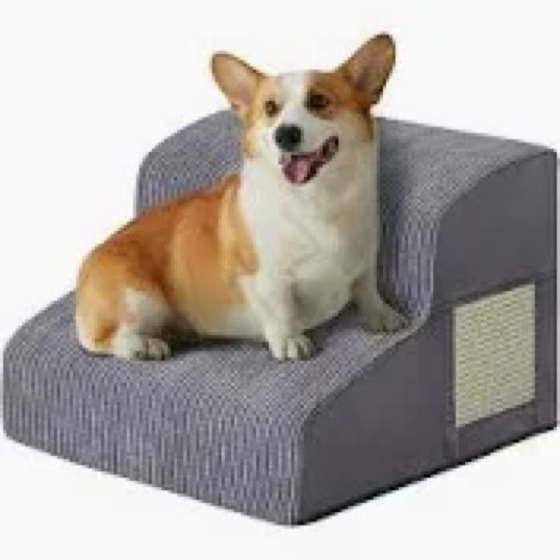 Dogs Steps for Bed, Dog Stairs for Small Dogs, 2-Step Dog Ramp for Bed, Couch, Sofa, and Chairs, Non-Slip Bottom Design, Cat Scratching, High Density Foam Portable Pet Step, Indoor, Grey Fleece Grey 2 Steps