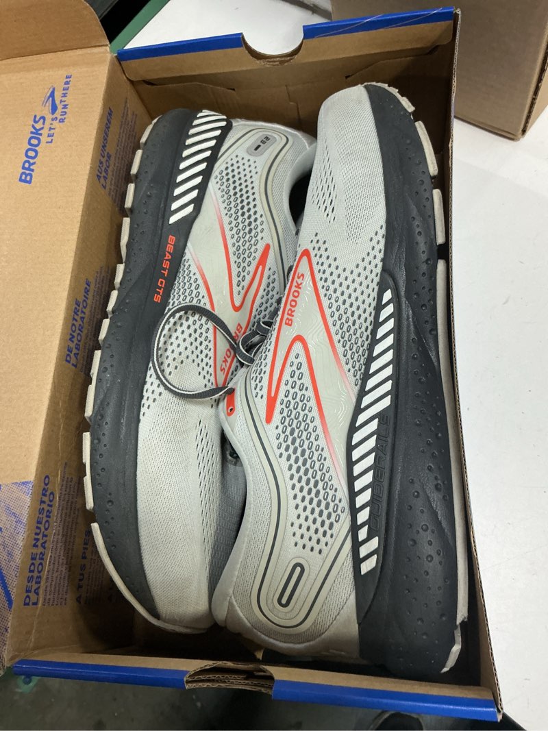 Condition photo showing As Is for brooks men’s beast gts 23 supportive running shoe 14 mens grey/scarlet/ebony
