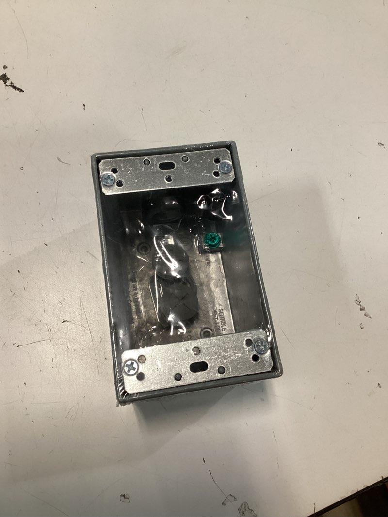 Condition photo showing New/Like New for Commercial Electric 1-Gang Deep Metallic Weatherproof Box with (3) 1/2 in. Holes, Gray WSD350G