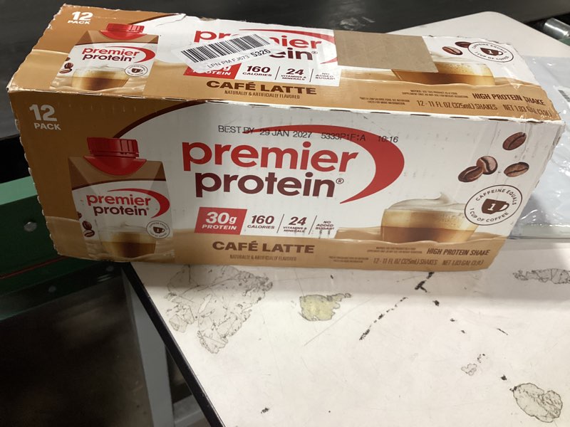 Condition photo showing New/Like New for premier protein shake, café latte with caffeine for energy – 30g protein, no added sugar, 24 vitamins & minerals to support immune health, 11 fl oz, 12 pack café latte with caffeine 11 fl oz (pack of 12)