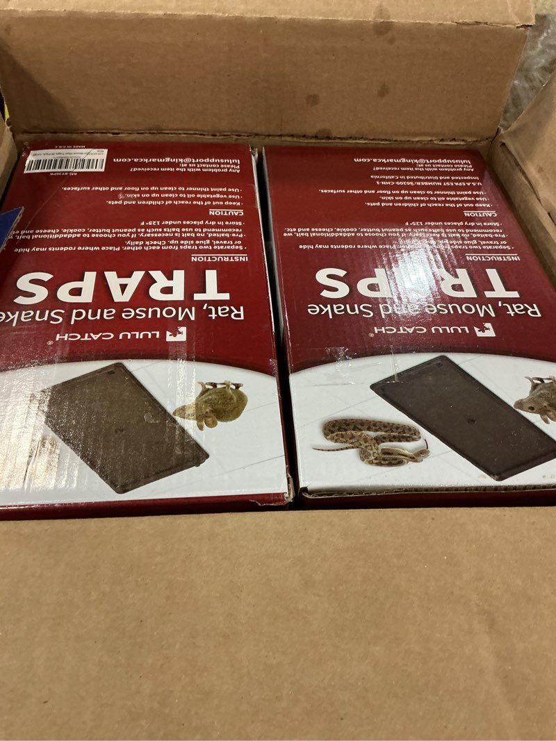 Condition photo showing As Is for LULUCATCH Super Glue Traps 36 Pack for Mice & Snakes, Larger, Heavier Sticky Traps with Non-Toxic Glue. Sticky Mouse Traps Indoor, Easy to Set, Pet Safe Pest Control Large Traps 36 Pack