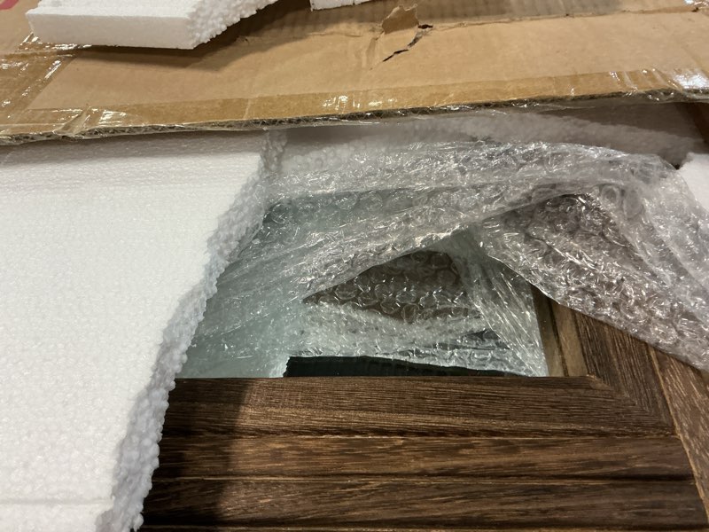 Condition photo showing Good Condition for YOSHOOT Hand-Made Wooden Spliced Wall Mirror for Bathroom, Rustic Farmhouse Vanity Mirror, Décor Wall Art, Solid Wood Frame, Vertical or Horizontal Hanging 32"L x 24"W Spliced Brown