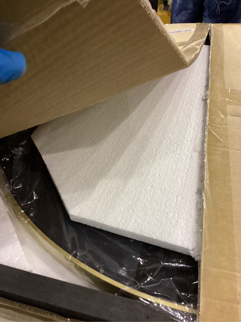 Condition photo showing New/Like New for VooBang Gold Round Bathroom Mirror, 24 inch Circle Wall Mounted Hanging Mirror with Simple Modern Circular Metal Frame for Hallway, Entryway, Living Room, Gold Frame Gold 24"L x 24"W