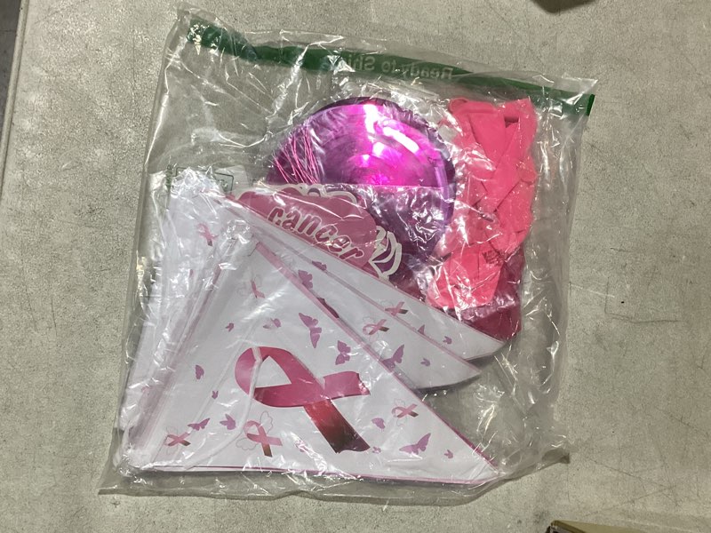 Condition photo showing Good Condition for libima 101 pcs breast cancer awareness decorations, pink ribbon hanging swirls cancer awareness pennant banner cancer survivor latex balloon for cancer free public charity activity party decor supply