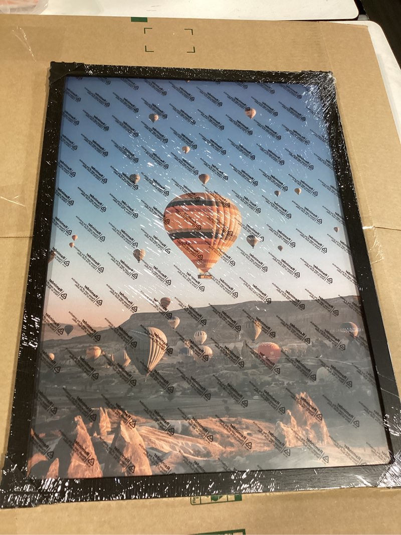 Condition photo showing New/Like New for wood 15x21.25 puzzle frame black for wall hanging, 15 x 21.25 picture frame poster photo frame for wall horizontally or vertically, black, 1 pack 1 15x21.25
