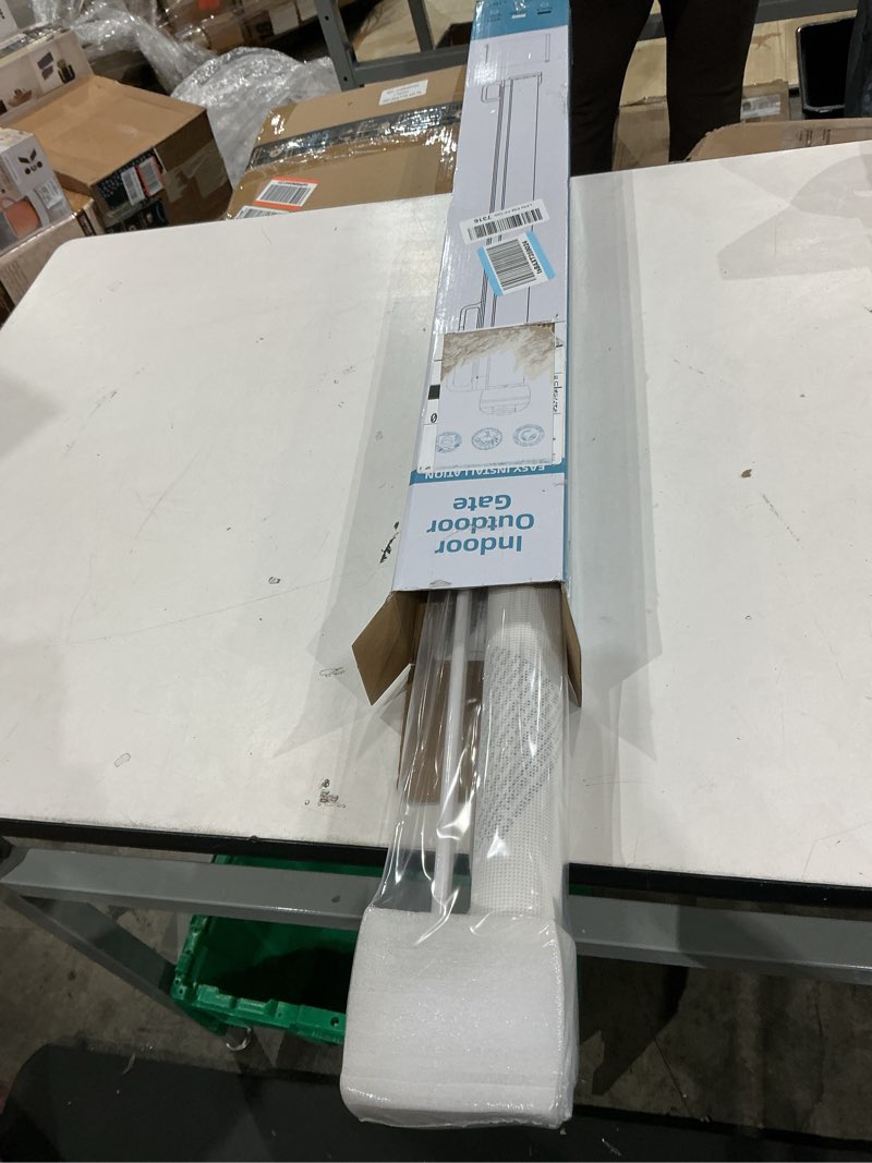Condition photo showing New/Like New for probebi retractable dog gate for the house extends to 54" wide 34" tall, gates for baby indoor, stair gate for outdoor, staris, hallways, doorways, deck, porch, need drilling