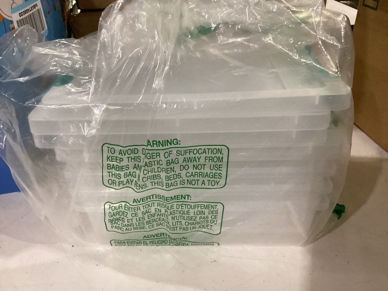 Condition photo showing Good Condition for iris usa 2 qt. craft storage bins with lids, 6-pack, |made in usa|, clip box, small plastic sensory bin tote organizer containers for art supplies, paper, & office, stackable - clear/seafoam blue 2 qt. - 6 pack