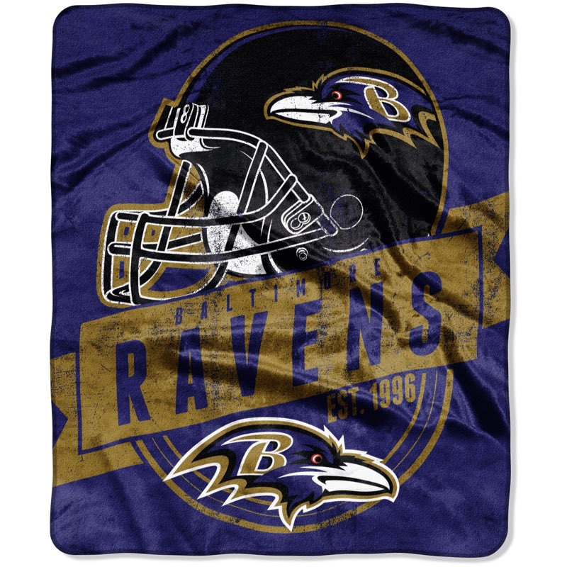 Condition photo showing Good Condition for nfl baltimore ravens royal plush raschel 50"x60" throw blanket style grand stand