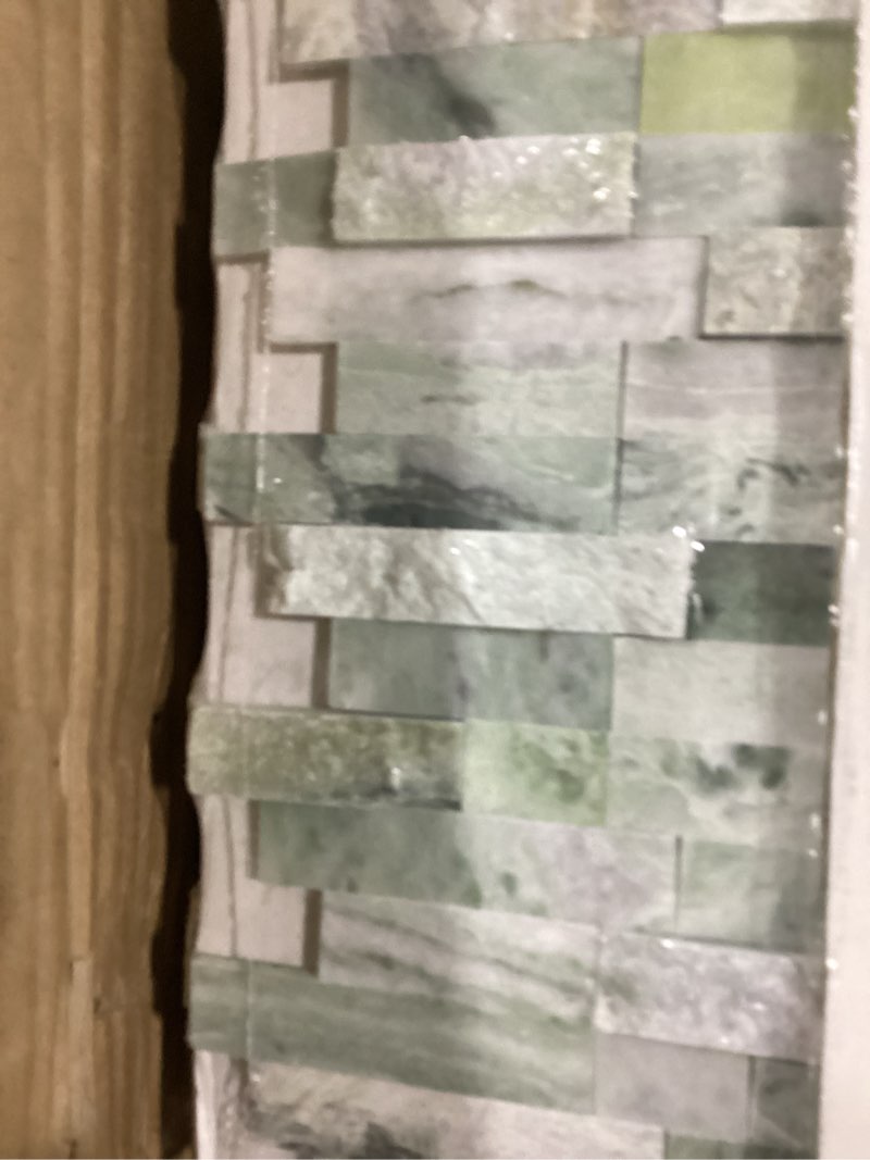 Condition photo showing Good Condition for sunwings 5-sheet peel and stick mosaic natural 3d stone self adhesive marble tiles, 11.5" x 10.7" stick on backsplash for kitchen bathroom fireplace vanity, emerald green emerald green 11.54*10.75*0.32inch(5 sheets)