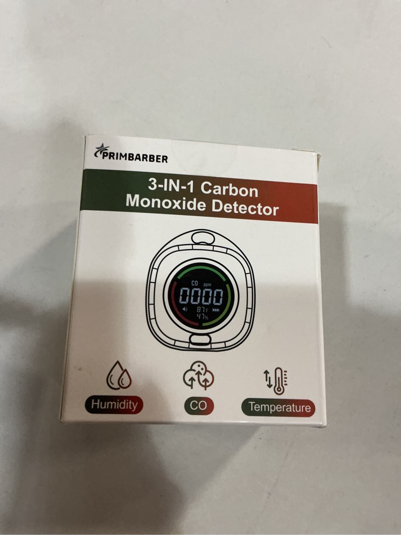 Condition photo showing New/Like New for portable carbon monoxide detectors for travel 3-in-1 square carbon monoxide monitor with 43 detection holes, rv co detector alarm temp/humidity sensor for home, camping & travel tent car orange