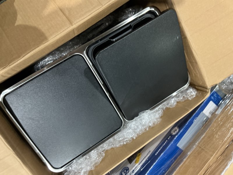 Condition photo showing Good Condition for songmics trash can, 2 x 8 gallon (2 x 30 l) garbage can for kitchen, with 15 trash bags, 2 compartments, plastic inner buckets and hinged lids, airtight, silver and black ultb60nl