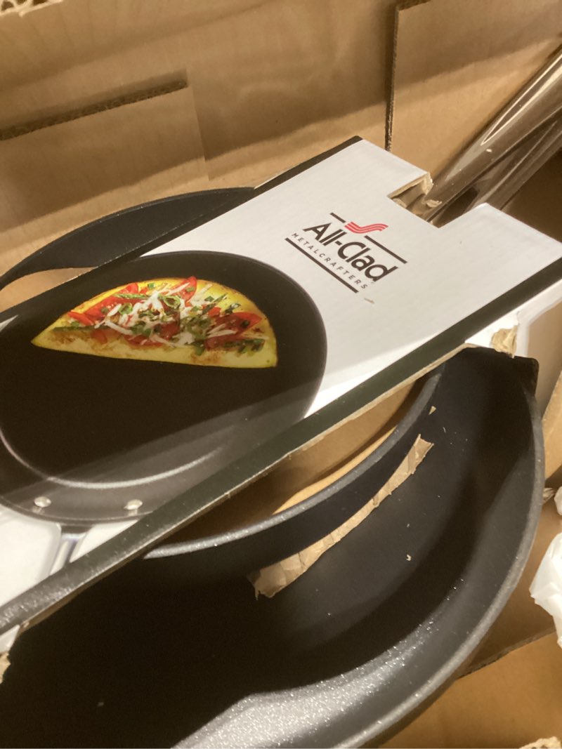 Condition photo showing Good Condition for all-clad ha1 hard anodized non stick fry pan set 2 piece, 8, 10 inch, induction, oven broiler safe 500f, pots and pans set, kitchen frying pans, skillets, premium cookware, home, dishwasher safe black 2 piece set