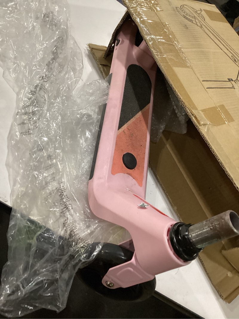 Condition photo showing As Is for lingteng electric scooter for kids age 6-10, kick-start boost scooter with adjustable speed and height, flash wheel & deck lights pink, used