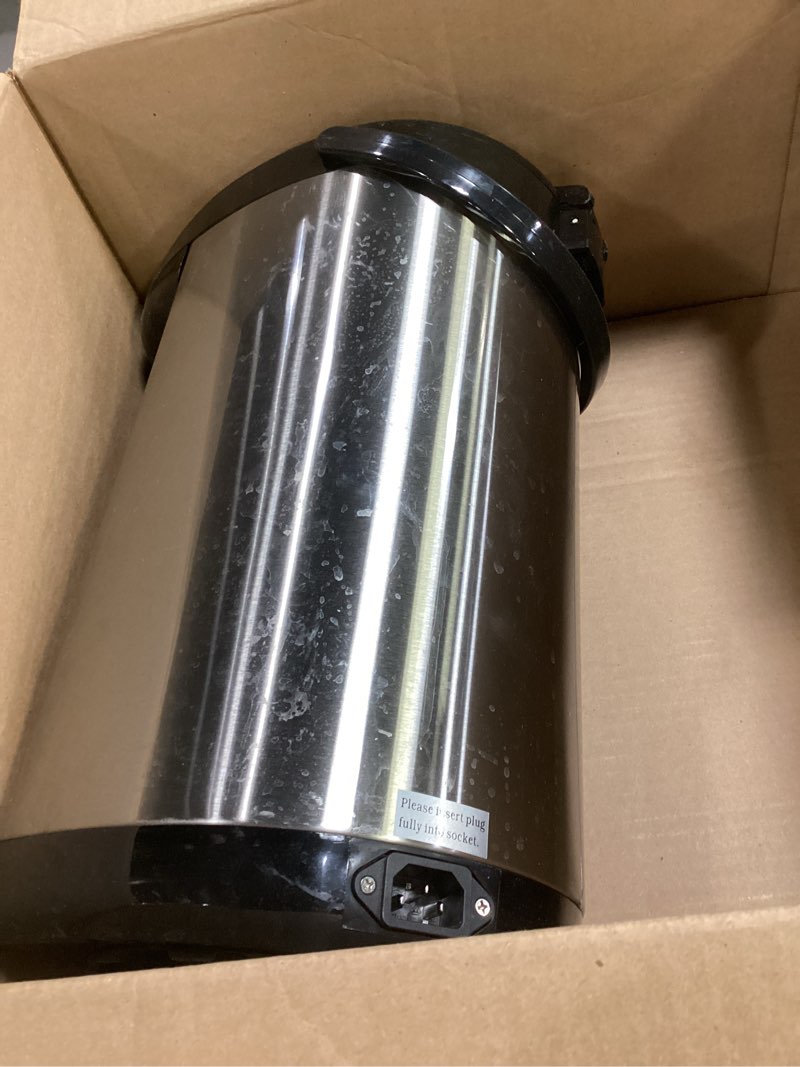 Condition photo showing As Is for nutrichef 5.2 qt electric water kettle, portable, quick heating, 5 liter digital kettle with 5 temperature settings, safety lock, stainless steel, 3 dispensing options, 8.46" x 11.2" x 16.5" 5.3 quarts