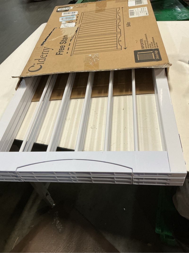 Condition photo showing Good Condition for free standing dog gate indoor, foldable dog gate for doorways stairs hallways, 3-panel freestanding pet gate with support feet for stability, folding puppy gate easy to move, doggy gate 54"x24" white 3-panel, 24"tall